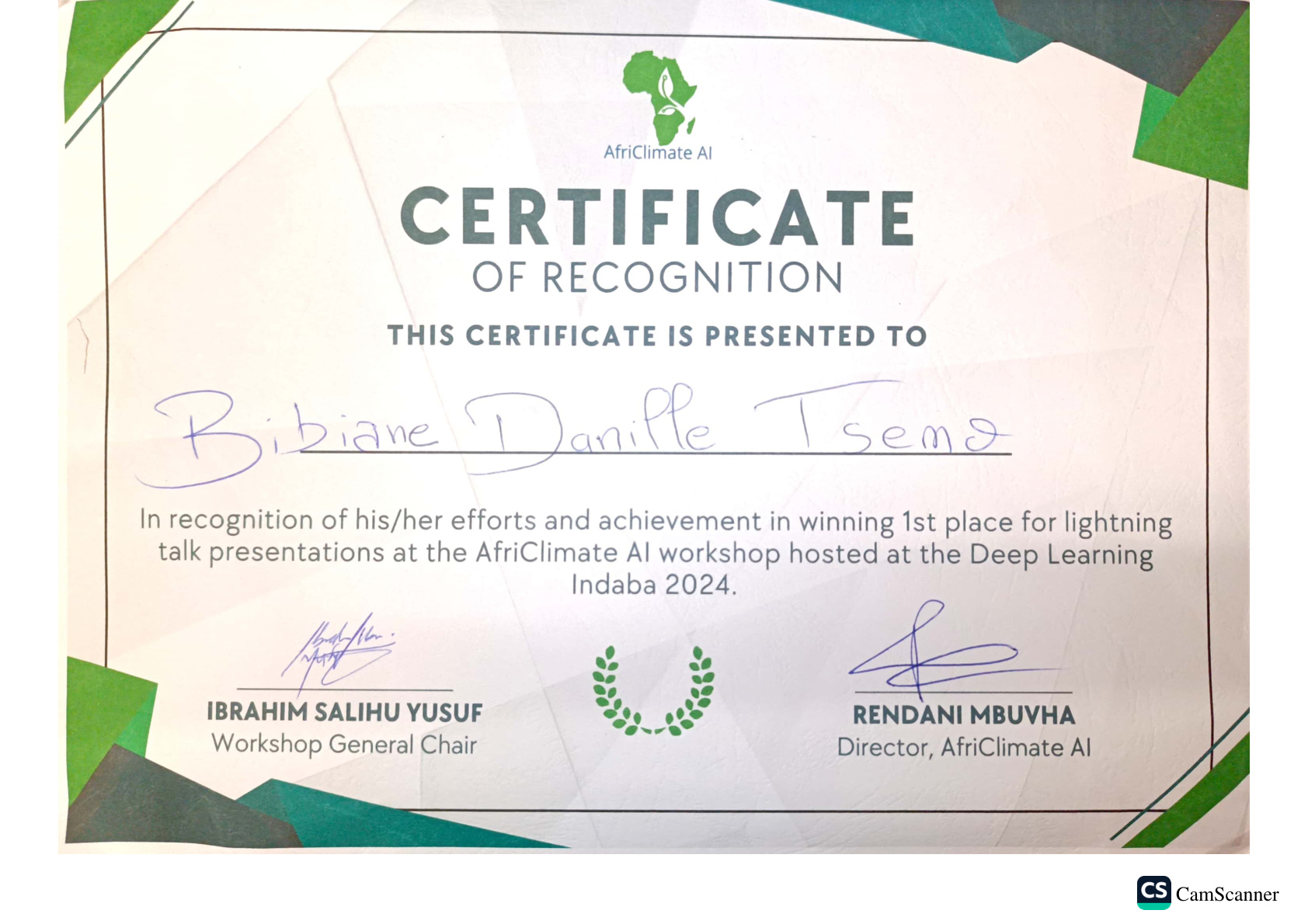 AfriClimate AI Certificate of Recognition